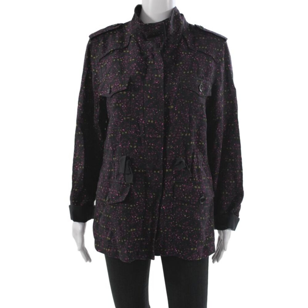 Comptoir Des Cotonniers Women Military Linen Black Jacket Long Sleeve Size 42